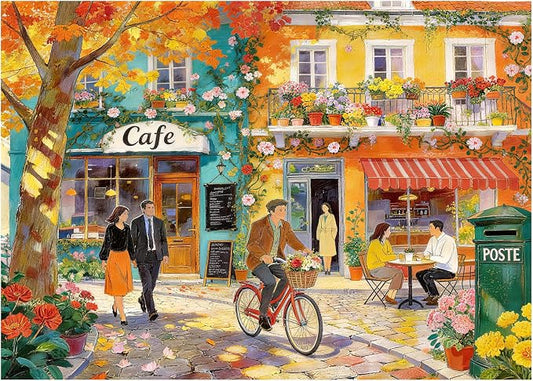 Romantic Cafe Puzzles for Adults 1000 Pieces,Impossible Hard Difficult Challenging Jigsaw Puzzles for Adults 1000 Pieces,Puzzle with Letters on Back,Recycled Paper Jigsaw Puzzle(27.6"x19.7")