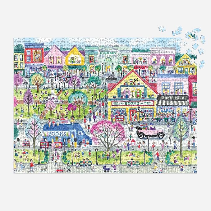 Galison Book Townscape – 1000 Piece Michael Storrings Jigsaw Puzzle Featuring Beautiful Artwork of A Book Themed Neighborhood