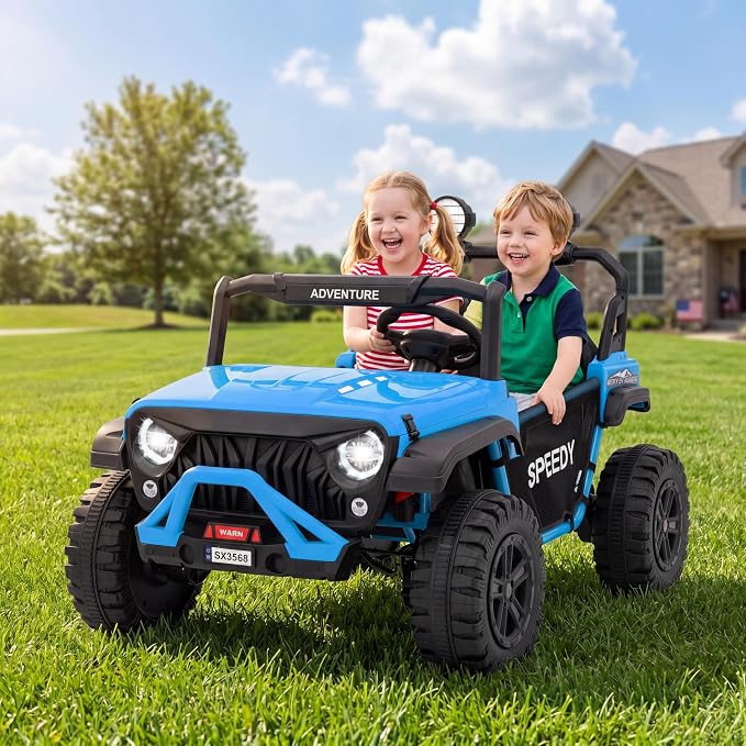 24V 2-Seater Ride on UTV Truck with Remote Control – 4WD Electric Vehicle Designed for Big Kids, Featuring Spring Suspension, Front and Behind LED Lights, Dual Storage Compartments, 3 Speed Settings,