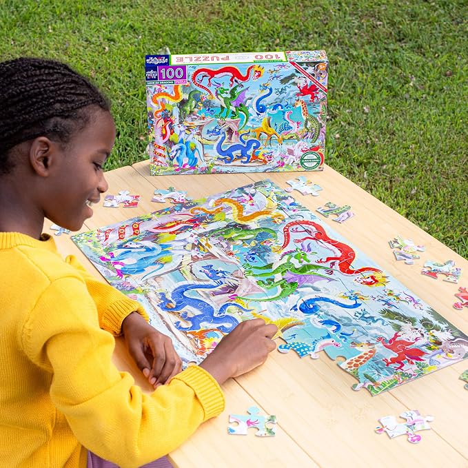 eeBoo 100 Piece Puzzle for Kids - Love of Dragons Children's Puzzle Dragon Themed, Large Pieces for Small Hands to Develop Motor Skills
