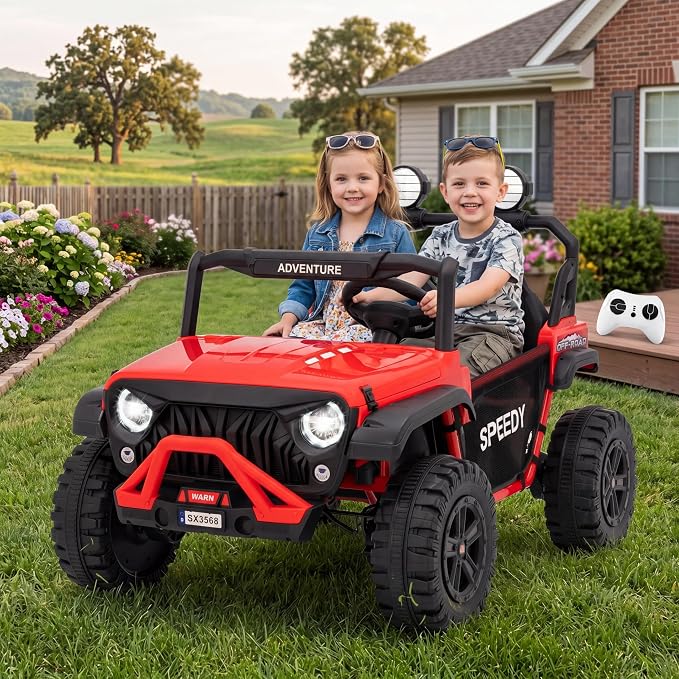 24V Ride on Car for Big Kids, Iron 2 Seater Ride on Toy, Fast 4.97MPH Truck, 4WD Kids Electric Vehicles with Remote Control, Spring Suspension, Front & Behind LED Lights, Dual Storage, Music,