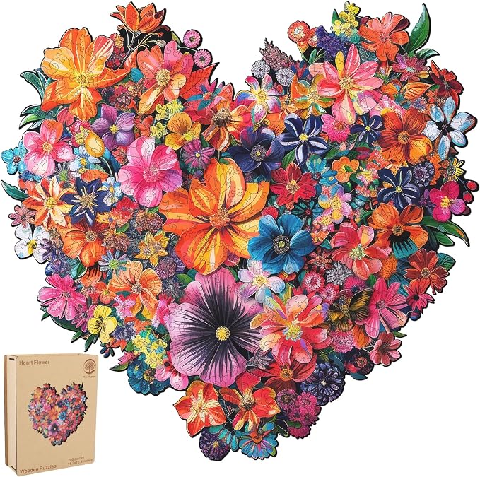 Mys Aurora Puzzles Gifts Heart Flower Wooden Puzzles for Adults, 200 Pieces Unique Shaped Jigsaw Puzzles for Mom, Fun Challenge Family Game 11.2'' x 10.8'' FSC Certified