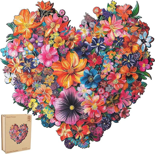 Mys Aurora Puzzles Gifts Heart Flower Wooden Puzzles for Adults, 200 Pieces Unique Shaped Jigsaw Puzzles for Mom, Fun Challenge Family Game 11.2'' x 10.8'' FSC Certified