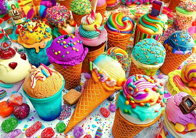 1000 Piece Puzzle for Adults - Ice Cream Party Puzzle with Letters on Back 27.5"x19.7", Funny Impossible Challenging Adult Jigsaw Puzzle, Ideal Gift for Sweets & Summer Puzzlers