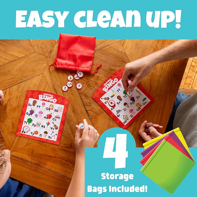 Chuckle & Roar Family Bingo – Educational Bingo Game for Kids Ages 3–6+ | Four Games in One: Animals, Alphabet, Sight Words & Numbers | 1–6 Players