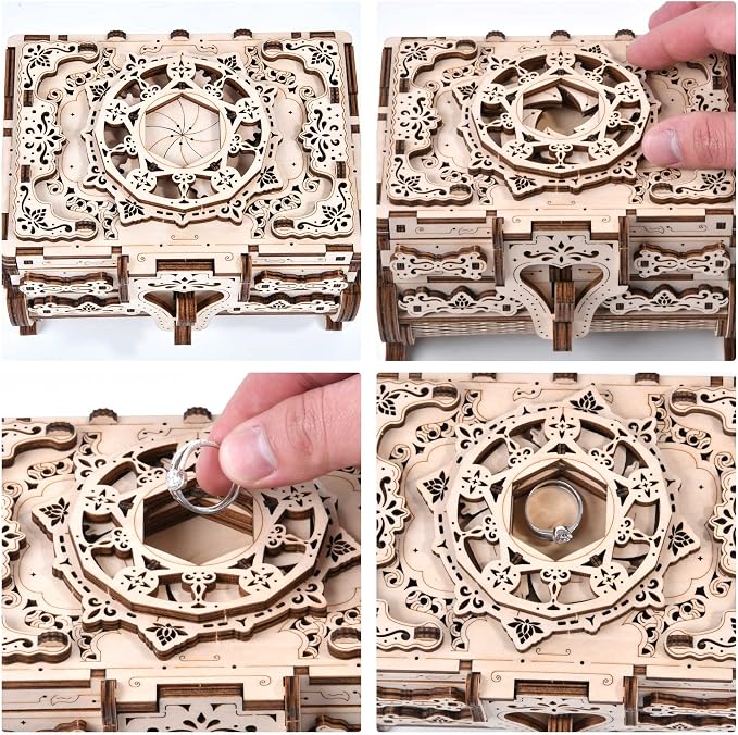 Varbertos 3D Wooden Puzzle Mechanical Treasure Box, Wood Creative Assembly Model Building Kits to Build for Adults and Teens, DIY Wooden Puzzle Hobbies Projects Gift for Women and Kids
