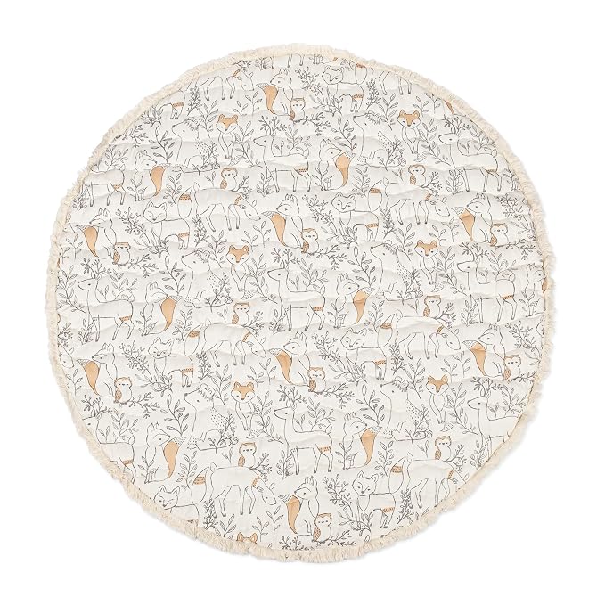 Crane Baby Play Mat, Floor Mat for Babies and Toddlers, 40" x 40", Woodland Animals