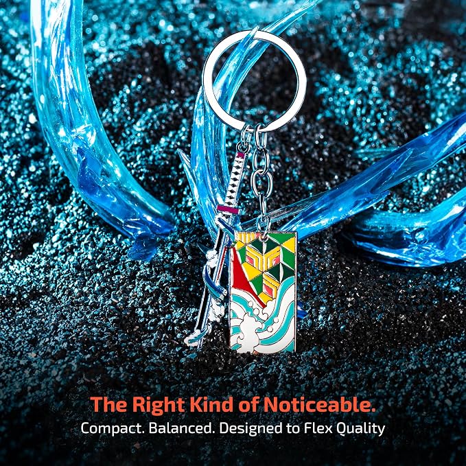 Demon Slayer Keychain, Anime Keychain with Sword & Charm Plate, Demon Slayer Merch & Gifts