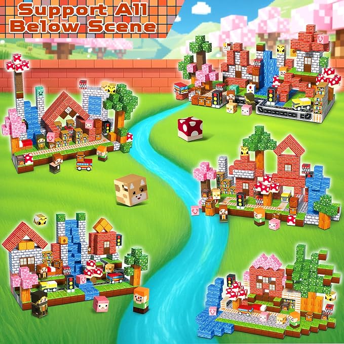 300 PCS Magnetic Blocks - Magnetic Building Block, Stacking Magnet Building Cubes for Kids, Magnetic Construction Toy for Boy Girl, STEM Montessori Sensory Toy Ages 3-12 Years Old Birthday Gift