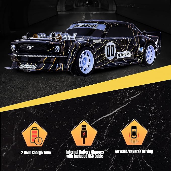 Hoonigan Mustang Remote Control RC Car for Kids – 3.7V, 2.4 GHz, Detailed Replica Design, USB Rechargeable Battery Included, 1:16 Scale, 150 ft Range, 6 Mph