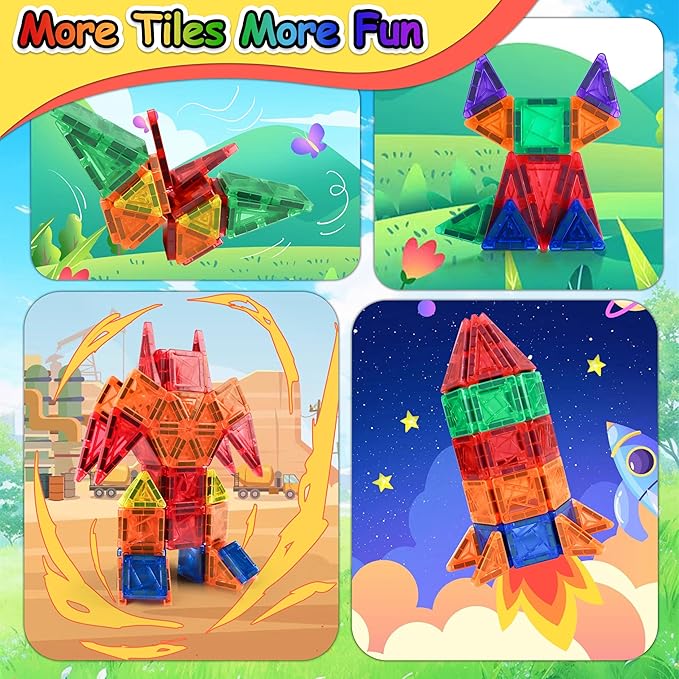 100pcs Mini Magnetic Tiles, Travel Kids Toys STEM Magnet Toy, Easter Basket Stuffer for Toddler Magnetic Blocks Building Preschool Learning Sensory Montessori Toy for Boys and Girls