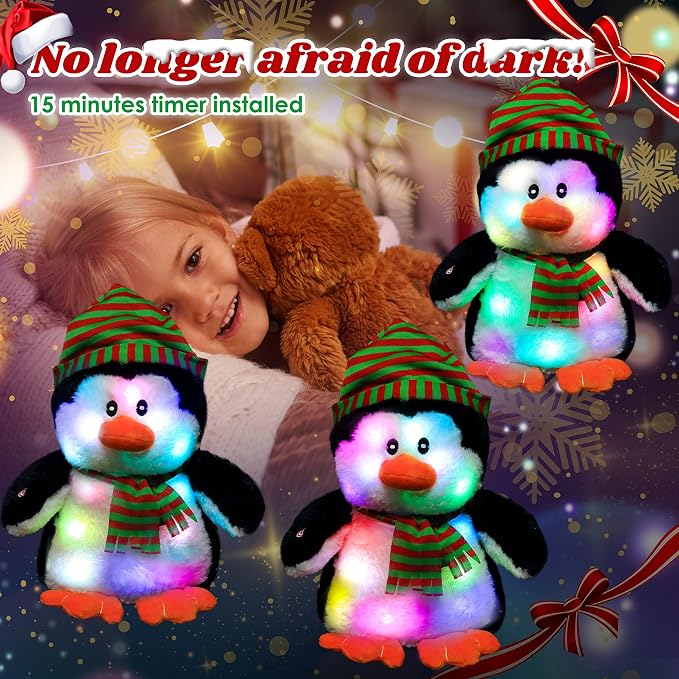 Light-up Plush Penguin LED Stuffed Animal Birthday Christmas Plushies Toy Gifts for Kids Toddler Girls,11“