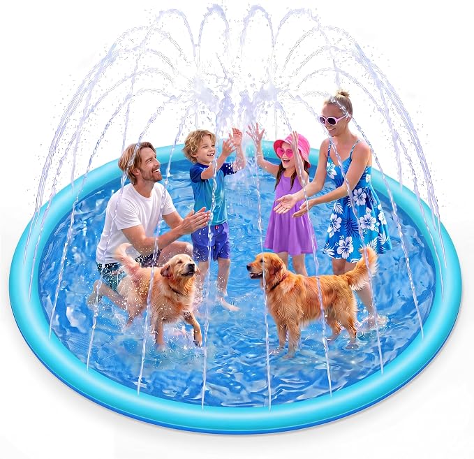 SLOOSH 120" Non-Slip Splash Pad Sprinkler - Outdoor Water Toys Play Mat for Toddlers Kids Dogs, Outside Thickened Sprinkler Pool Party Durable Backyard Fountain for Girls Boys Pets(120in, Blue)