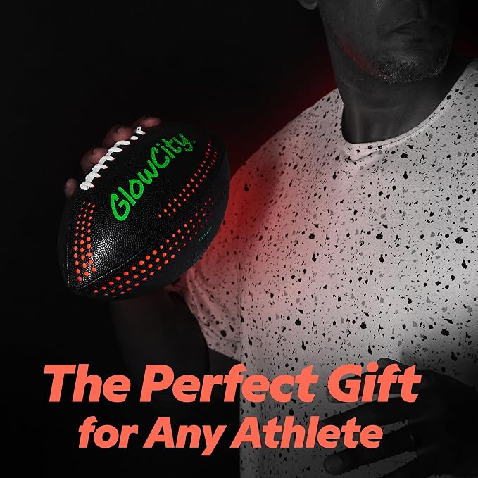GlowCity Glow in The Dark Football - Size 3/6 Light Up Ball Gifts for Kids, Junior & Teens - Bright Football for Night Outdoor Games - Sports Birthday Gift Ideas for Boys Ages 6 7 8 9 10 11 12 13 14