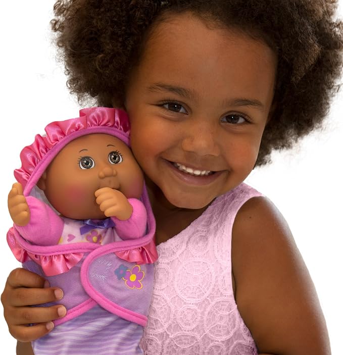 Cabbage Patch Kids Official, Newborn Baby African American Girl Doll - Comes with Swaddle Blanket and Unique Adoption Birth Announcement 9 Inches