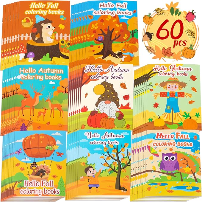 90shine 60PCS Fall Coloring Books for Kids, Thanksgiving Party Favors in Bulk Goodie Bag Stuffers Ages 2-4 3-5 4-8