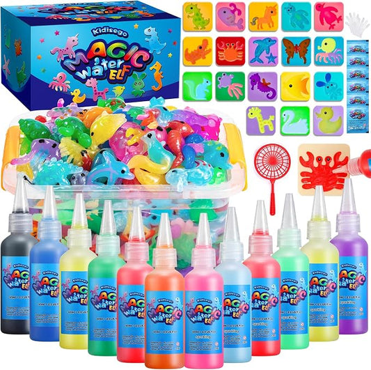 Kidisego Aqua Fairy Water Gel Kit for Kids, Magic Water Elf Toy Kit with 12 Colors 18 Molds 6 Pack of Magic Powder, Crate Your Own Magic Elf Kit Water Pets Craft Kits for Kids