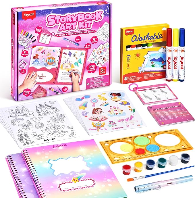 Fantasy Storybook Art Kit, Creative Writing & Drawing Activity Kit, Write Your Own Book, Art Kit for 6-9, DIY Craft, Scrapbooking & Journal Supplies, Hardcover Comic Book Making Kit with Spirograph