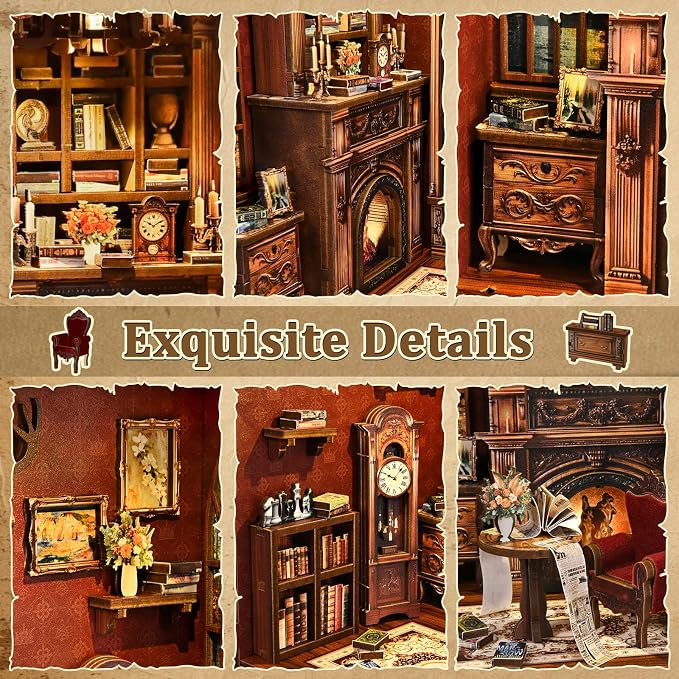 DIY Miniature House Kit, Library Book Nook Kit, 3D Wooden Puzzles Bookshelf Craft Kits, Dollhouse Kit with LED Light, Mini Building Kit for Adults Teen to Build (Twilight Library)