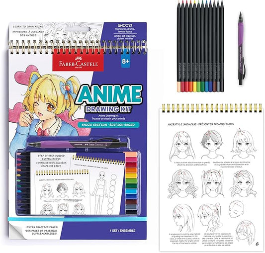 Faber-Castell Anime Drawing Kit: Shojo Edition | Step-by-Step Instruction Book with 20 Practice Pages, Color Pencil Set & Drawing Supplies for Kids, Summer Craft Supplies(1 Book)