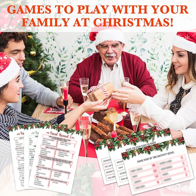 Christmas Games For Families, Christmas Friendly Feud Game, Holiday Games For Adults Large Group Party, Christmas Party Games, Christmas Trivia Card Games - a003