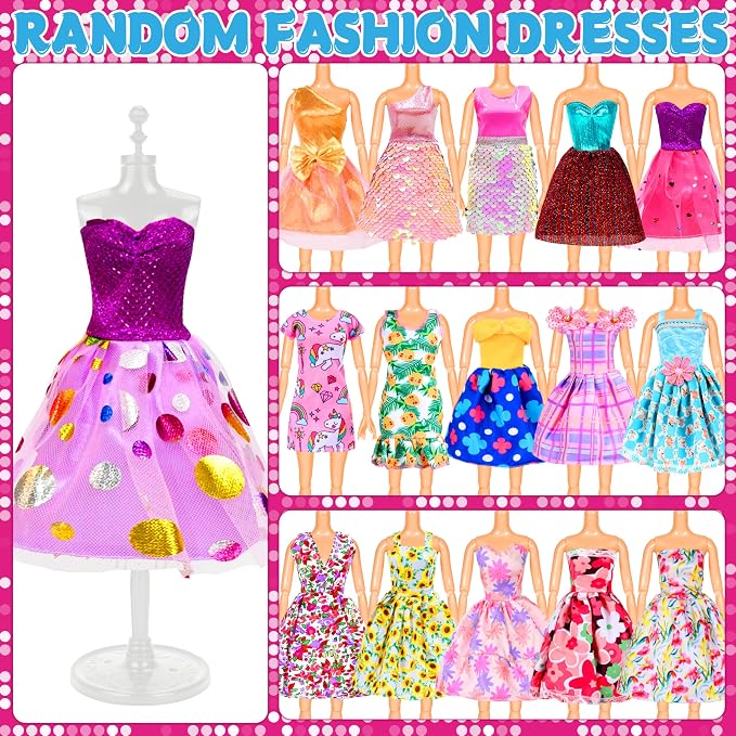 82 Pack Doll Clothes and Accessories - 2 Princess Dresses 1 Evening Dresses 5 Fashion Dresses 2 Tops 2 Pants 2 Bikini Swimsuits 20 Shoes 48 Accessories Size Suit for 11.5" Dolls for Ages 6 7 8 9 10