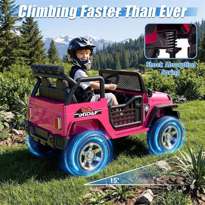 24V 4WD Ride on Truck Car w/800W Motors, 2 Seater, Remote Control, Gift Flower, 3 Speeds, Pop Music, Power 4 Wheels, 24 Volt Ride on Toy Cars for Big Kids Boys Girls, R-Red
