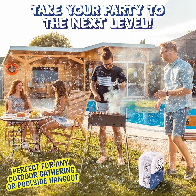 Light Up Portable Bubble Blower Party Machine, 20,000+ Bubbles Per Minute, Rechargeable, Wedding, Holiday Party, Birthday Party, Pool Party, Bubble Machine, Bubbles, Includes Bubble Solution