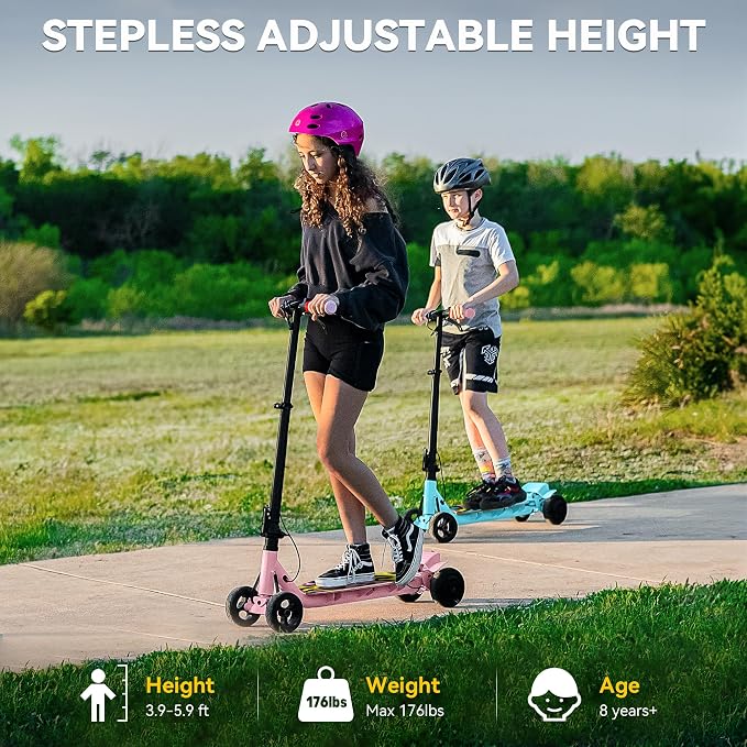 4-Wheel Electric Scooter for Kids w/ 250W Motor, Max 10 MPH & 8.5 Miles, Foldable E-Scooter for Kids with Rainbow Lights, LED Display, 5 Speeds & Adjustable Balance, UL-2272 Certified