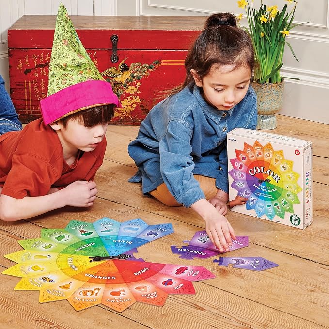 eeBoo: Color Puzzle Spinner Game - 24 Color Puzzle Pieces, Learn Color Families, Educational Cooperative Childrens Game, Kids Ages 3+, 1-3 Players