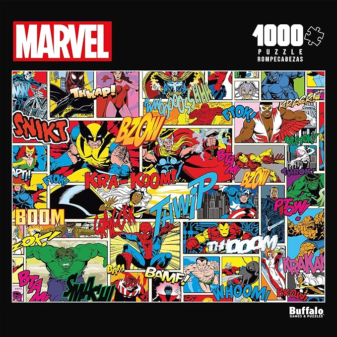 Buffalo Games – Marvel Heroes Comic Collage 1000 Piece Jigsaw Puzzle Colorful Puzzle for Adults – Precision-Cut Pieces, Beautiful Artwork, and Hours of Relaxing Fun