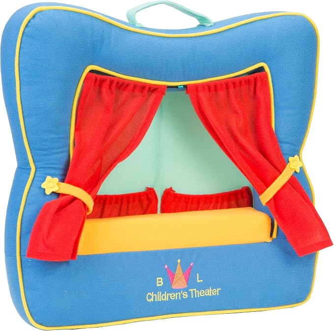 Finger Puppet Theater Stage by Better Line - Set Includes 6 Finger Family Puppets - Portable Plush Finger Puppet Theater is the Best Preschool Kids (Blue)