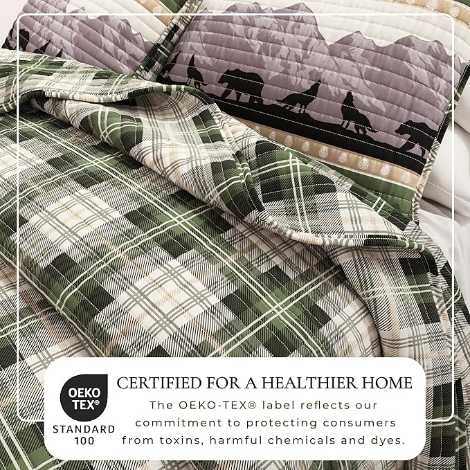Great Bay Home Lodge Quilt Set - 3-Piece Full/Queen Size Rustic Bedding Set - Lightweight, All-Season, Reversible Bedspread (Forest Patchwork)