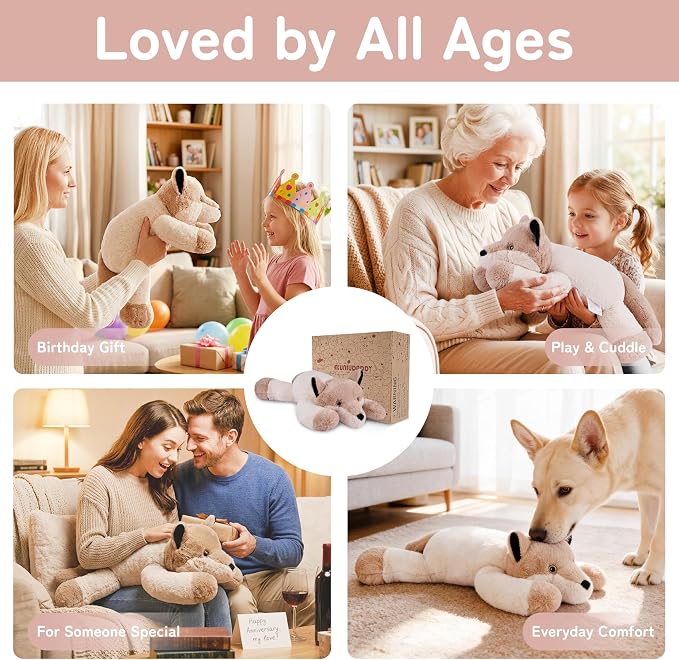 Niuniu Daddy 20" | 3.3lb Wolf Weighted Stuffed Animals for Kids & Adults, Weighted Plushies Pillow for Sleeping, Cute Lying Toy Large Huggable Gift for Everyday Comfort