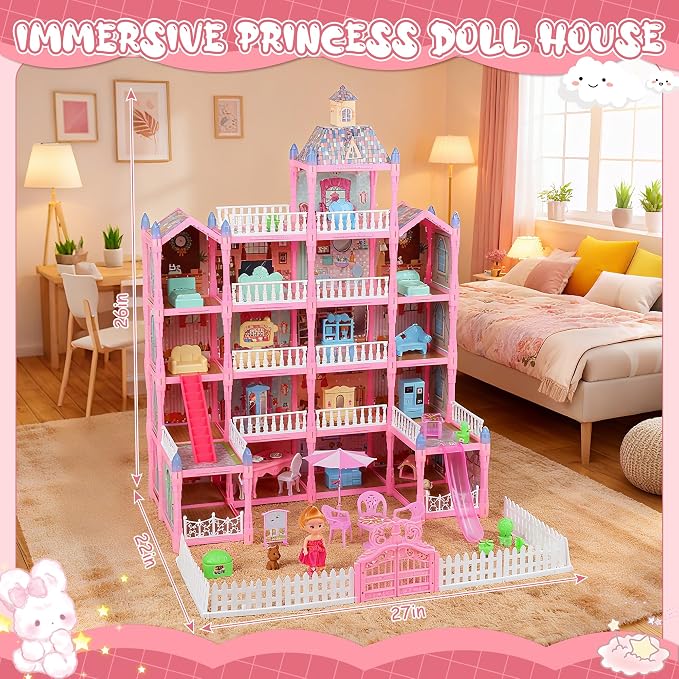 Dream Doll House for Girls Toys, 2026 Dollhouse 4-Story 17 Rooms with Dolls, Lights, Pets, Furniture & Accessories, Playset Toddler Playhouse Gift for for Girls Toys