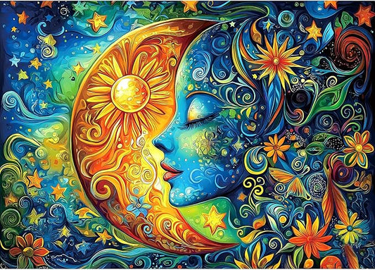 Moon Puzzles for Adults 1000 Pieces Blue Girl Face Art Flowers Puzzle for Adults Jigsaw Puzzles 1000 Pieces with Letters on Back Hard Impossible Difficult challenging Family Puzzle (27.5"x19.6")