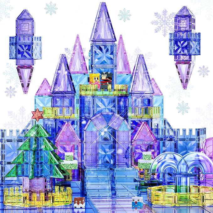 SKTMYY 114pcs Magnetic Tiles for Kids,3D Diamond Princess Ice Castle, Magnetic Tiles Age 3-5 4-8,STEM Educational Toys for Girls Kids Birthday Gift