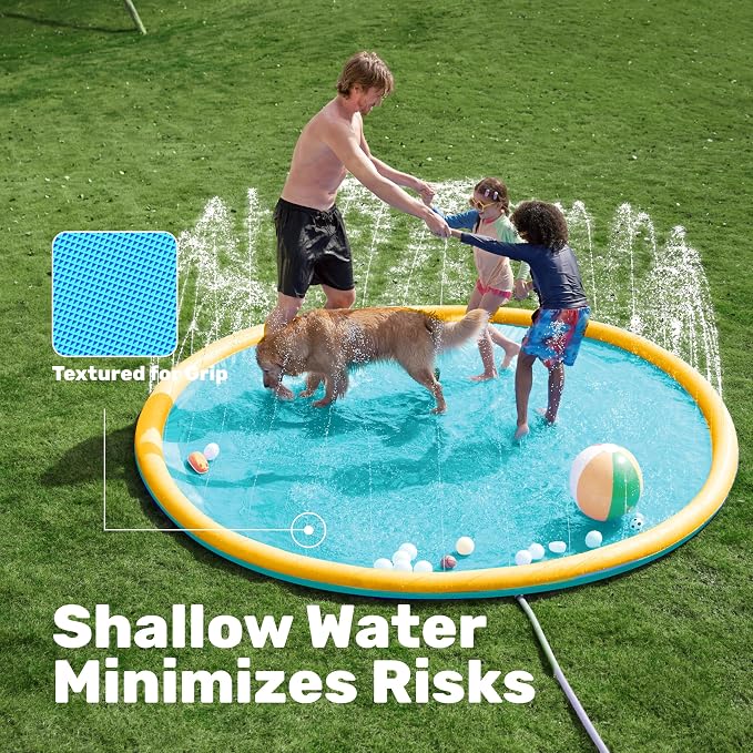 SLOOSH 120" Non-Slip Splash Pad Sprinkler - Outdoor Water Play Toys Backyard Fountain Mat for Toddlers Kids Dogs, Thickened Sprinkler Outside Pool Party Durable for Girls Boys Pets (120in,Orange&Blue)
