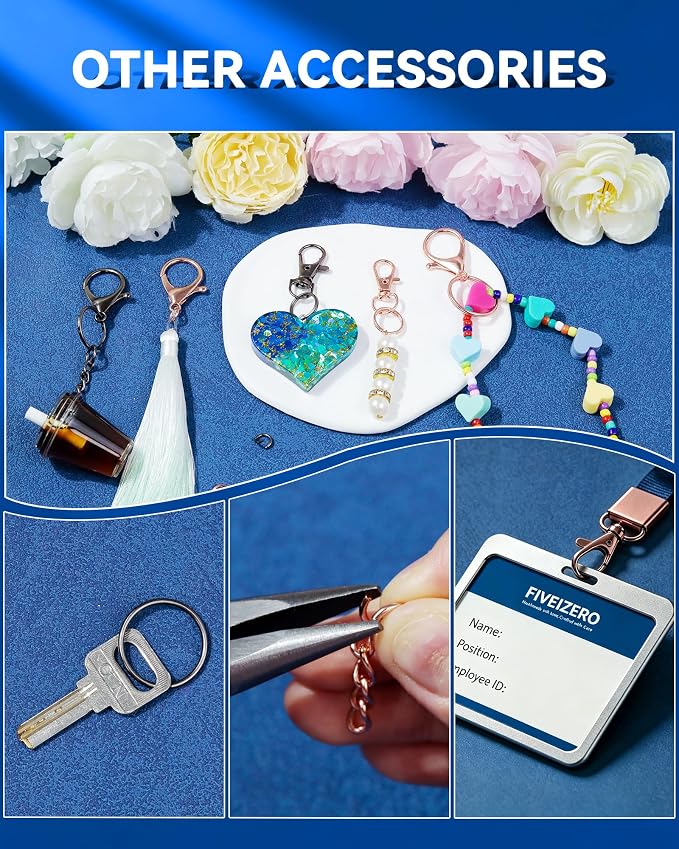 325PCS FIVEIZERO Keychain Making Kit - Keychain Clips with Key Ring, Lobster Claw Clasp, Swivel Snap Hook, Jumprings & Extender Chain for Crafts, DIY Projects & Purse Making Supplies (Black)