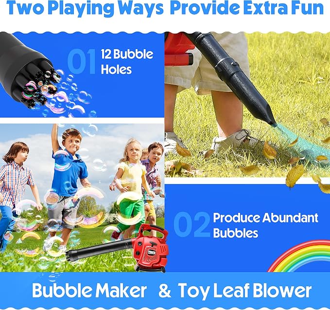 Toy Choi's 2 in 1 Bubble Leaf Blower Toy, Bubble Machine & Kids Leaf Blower, Pretend Play Gardening Tool Set for Toddlers, Boys Girls Age 3 4 5+, Outdoor Summer Party Yard Play Toy