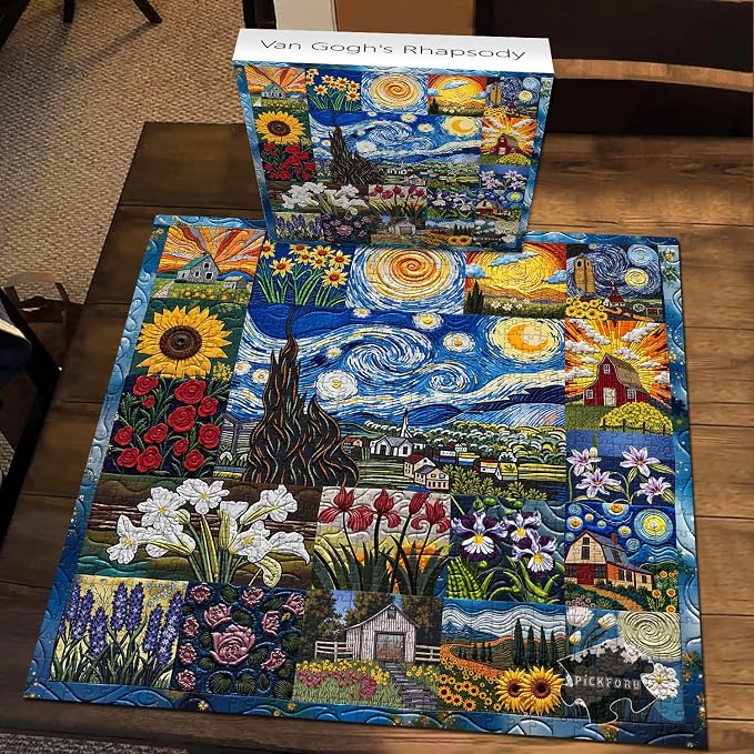 PICKFORU Van Gogh's Rhapsody Puzzles for Adults 1000 Pieces, Starry Night Flower Art Jigsaw Puzzles, Oil Painting Theme as Home Decor