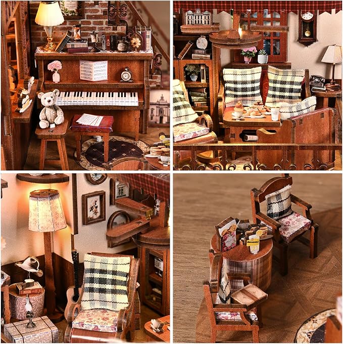 DIY Miniature House Kit, Dollhouse Fantastic Corner Shop for Adults to Build, Birthday/Christmas Day Gift for Family and Friends, Prefab Tiny Home with LED Lights,Corner Dessert House