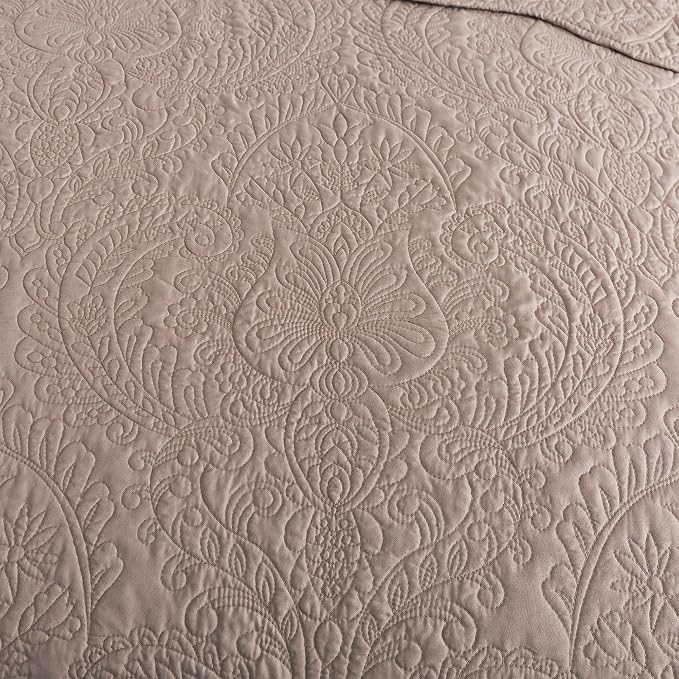HoneiLife Queen Quilt Bedding Set - Microfiber Quilt Sets for Queen Bed, 3-Piece Lightweight Bedspreads,Reversible Coverlets Rustic Bedlinen Sets, Floral Bedding Set All Season Quilts-Dark Khaki