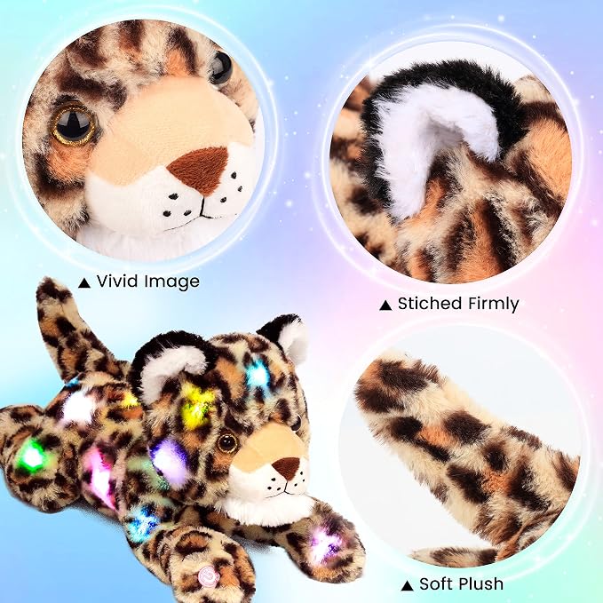 Hopearl LED Plush Leopard Lighting Up Stuffed Cheetah Jungle Animal Floppy Puppy Night Lights Glow in The Dark Birthday Festival for Kids Toddler Boys, 14''