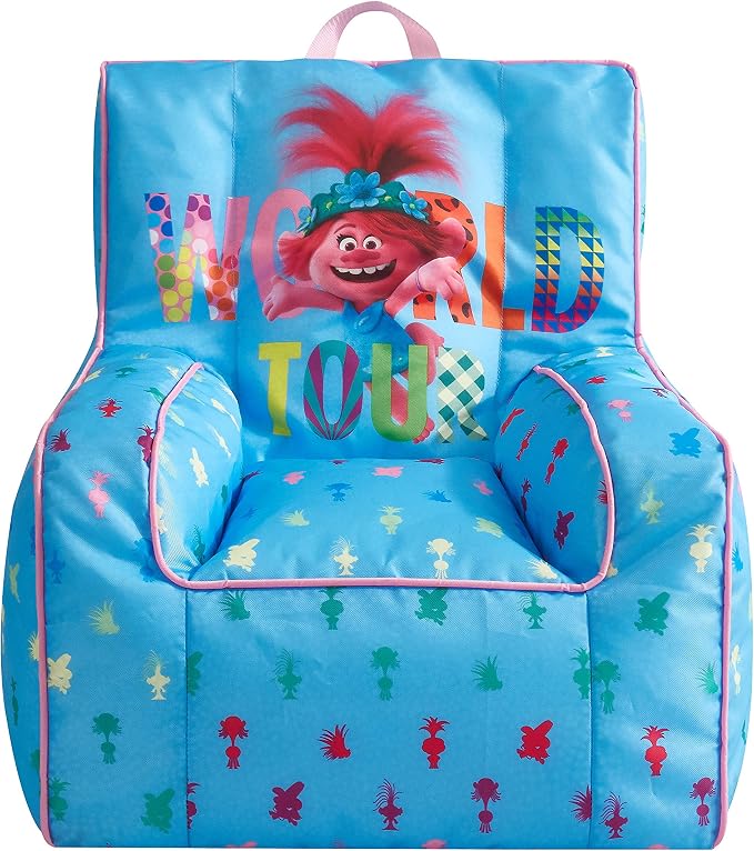 Trolls World Tour Kids Nylon Bean Bag Chair with Piping & Top Carry Handle