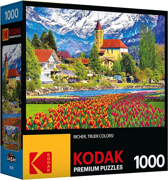 RoseArt - Kodak Premium - Brienz Town and Flowers, Switzerland - 1000 Piece Jigsaw Puzzle for Adults