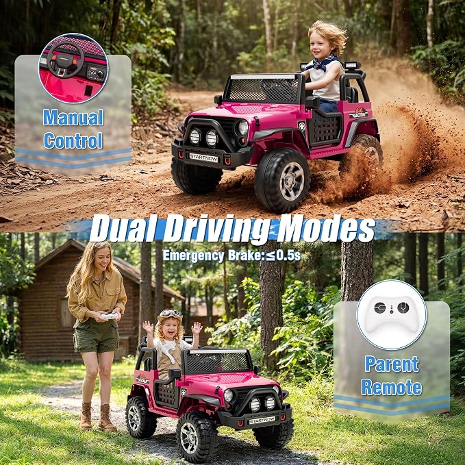24V 4WD Ride on Truck Car w/800W Motors, 2 Seater, Remote Control, Gift Flower, 3 Speeds, Pop Music, Power 4 Wheels, 24 Volt Ride on Toy Cars for Big Kids Boys Girls, R-Red