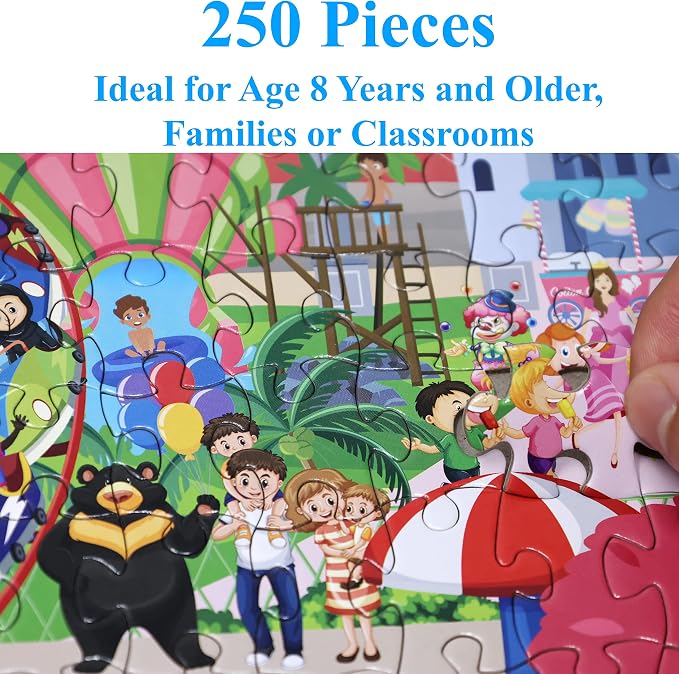 Think2Master Amusement Park 250 Pieces Jigsaw Puzzle. Great Gift. Large Pieces. Size: 14.2” X 19.3”