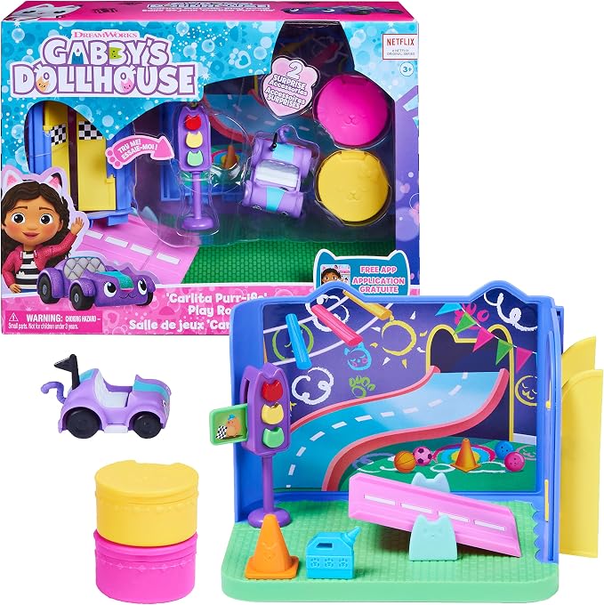 Gabby's Dollhouse, Carlita Purr-ific Play Room with Carlita Toy Car, Accessories, Furniture and Dollhouse Deliveries, Kids Toys for Ages 3 and up