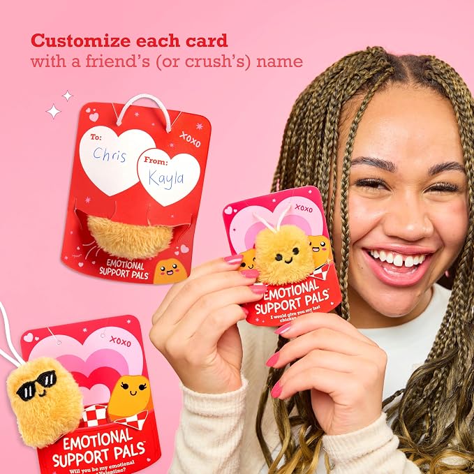 Emotional Support V-Day Nugget Cards by Relatable, Valentine's Plush, Perfect Valentines Gifts for Kids Classroom or Gift for Work Friends, Includes 10 Plushies with 10 Cards and a Carrying Case